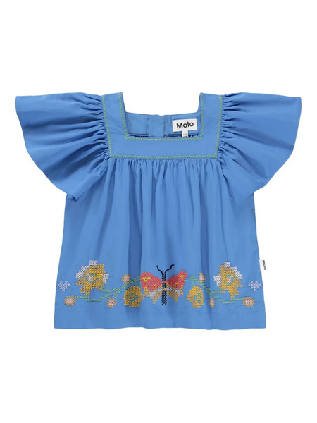  Molo Butterfly Embroidered Square-neck Top - Blue 