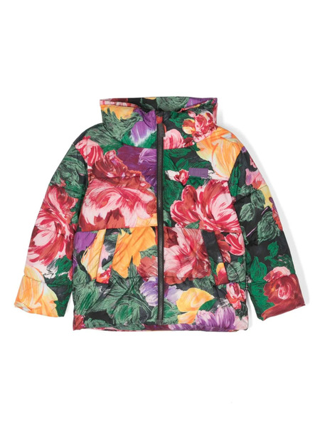  Molo Painted Flowers Puffer Jacket - Red 
