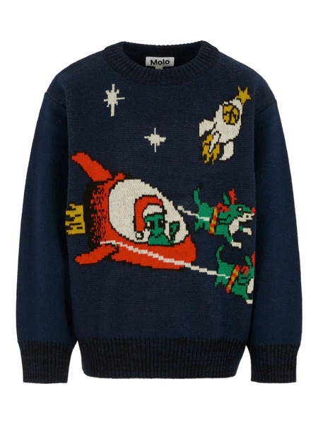  Molo Rocket-embellishment Crew-neck Sweater - Blue 