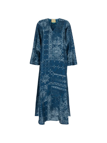  Momoni Garcia V-neck Patterned Midi Dress - Blue 