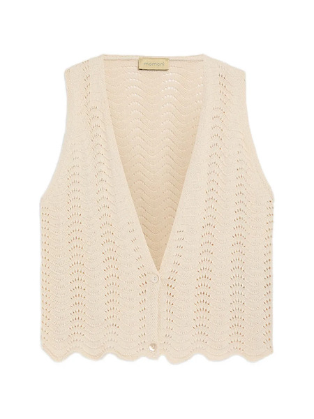  Momoni Leon Crochet Tie Gilet - Neutrals 
