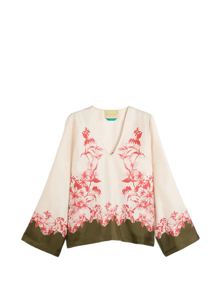  Momoni Long Sleeve Floral Print Blouse - Neutrals 