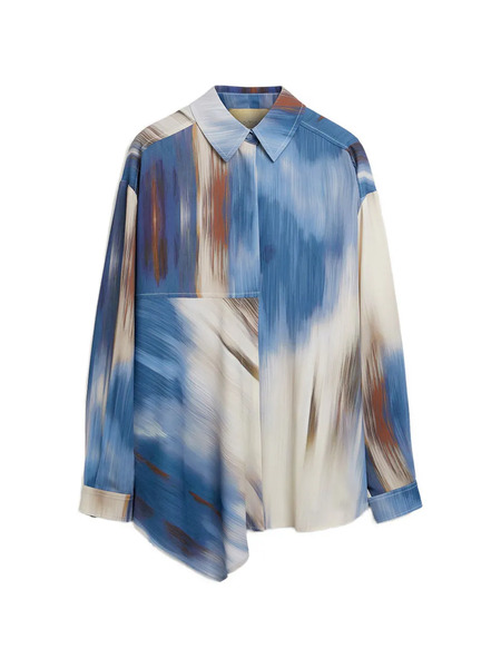  Momoni Plata Printed Asymmetric Shirt - Blue 