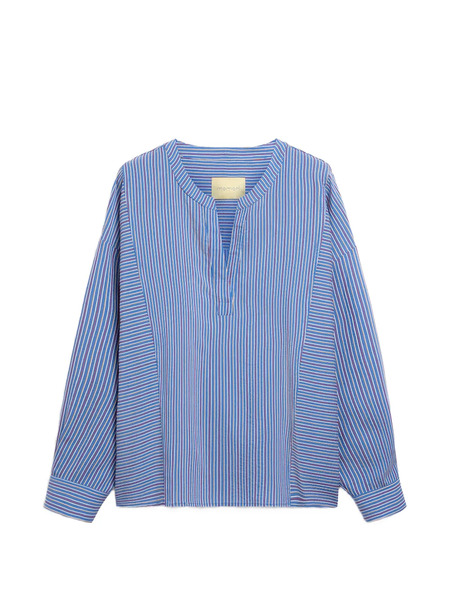  Momoni Prickly Striped V-neck Blouse - Blue 