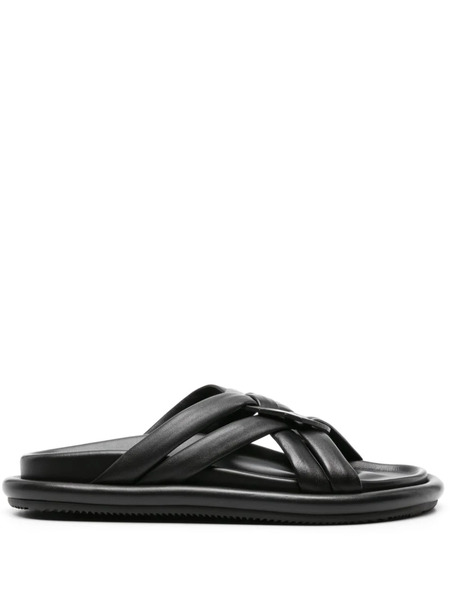  Moncler Bell Crossover-strap Leather Slides - Black 
