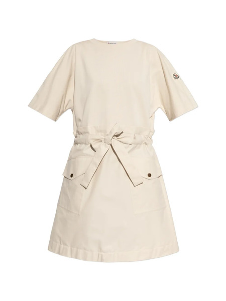  Moncler Belted Cotton Mini Dress - Neutrals 