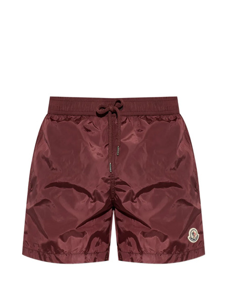  Moncler Drawstring Logo Patch Swim Shorts - Red 