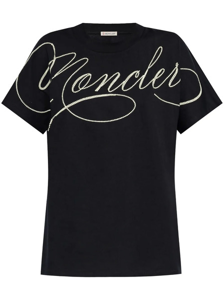 Moncler Embroidered Cursive-logo T-shirt - Blue 