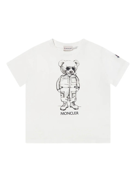  Moncler Enfant Bear-print Logo-patch T-shirt - White 