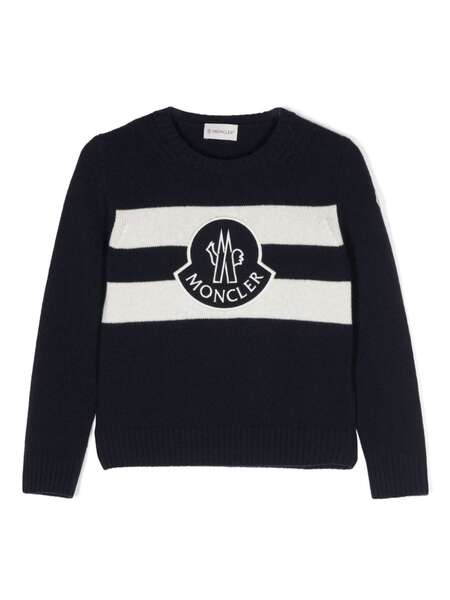  Moncler Enfant Embroidered-logo Knitted Jumper - Blue 