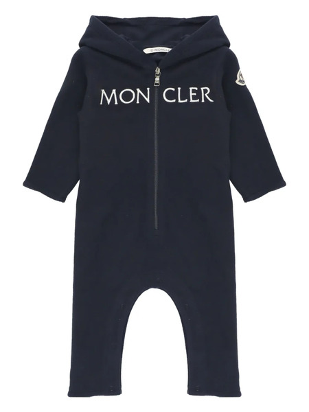  Moncler Enfant Hooded Embroidered-logo Romper - Blue 