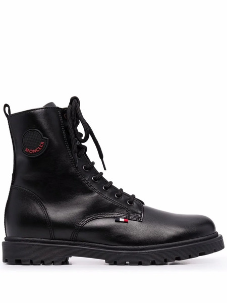 Moncler Enfant Lace-up Leather Boots - Black 