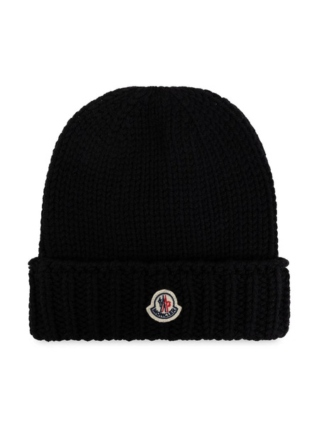  Moncler Enfant Logo-appliqué Beanie - Black 