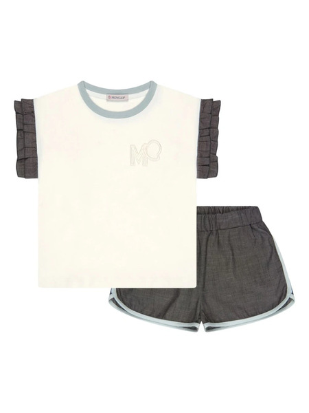  Moncler Enfant Logo-embroidered Cotton Shorts Set - Neutrals 