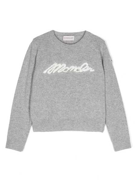 Moncler Enfant Logo-embroidered Virgin Wool Jumper - Grey 