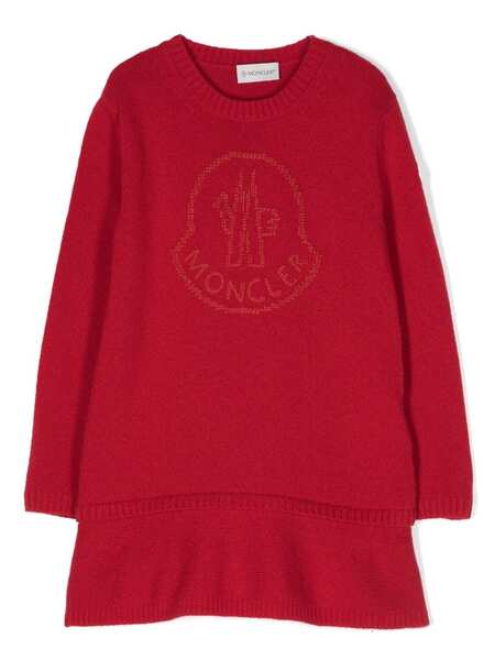  Moncler Enfant Logo-embroidered Virgin-wool Knitted Dress 