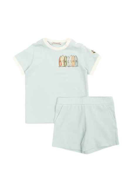  Moncler Enfant Logo-graphic T-shirt And Shorts Cotton Set - Blue 