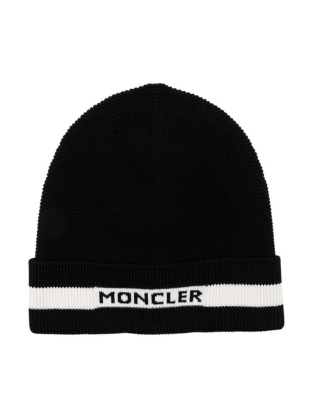 Moncler Enfant Logo-jacquard Fine-knit Beanie - Black 