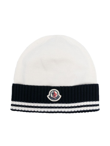  Moncler Enfant Logo-patch Striped-edge Beanie - White 