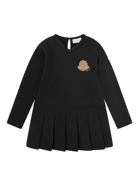  Moncler Enfant Pleated Logo-patch Dress - Black 