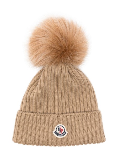  Moncler Enfant Pompom Ribbed Beanie - Neutrals 