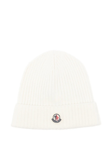  Moncler Enfant Ribbed-knit Beanie Hat - White 