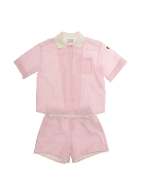  Moncler Enfant Striped Lace-trim Shorts Set - Pink 