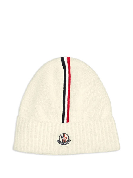  Moncler Enfant Striped Logo-patch Beanie Hat - Neutrals 