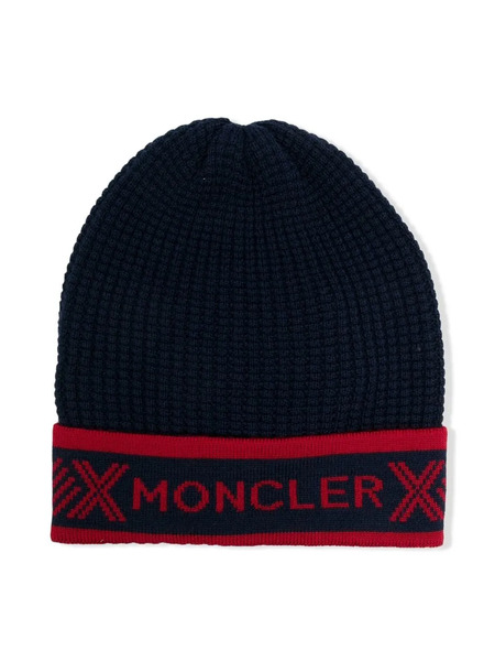  Moncler Enfant Virgin-wool Knitted Beanie Hat - Blue 