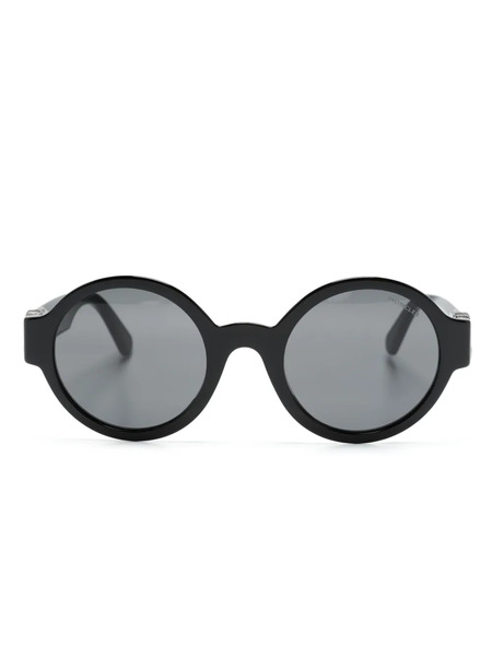  Moncler Eyewear Logo-plaque Round-frame Sunglasses - Black 