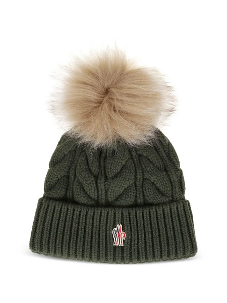  Moncler Grenoble Cable-knit Pompom Beanie Hat - Green 