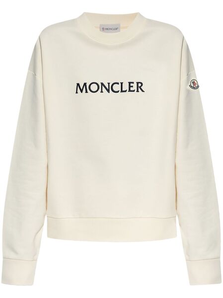  Moncler Logo-embroidered Cotton Sweatshirt - Neutrals 