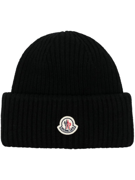  Moncler Logo-patch Ribbed Beanie - Black 
