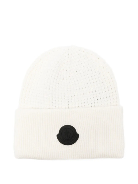  Moncler Logo-patch Waffle-knit Beanie - White 