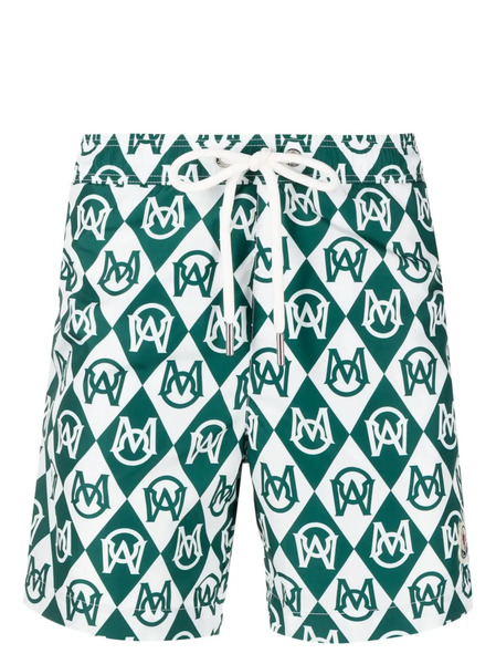  Moncler Monogram-print Swim Shorts - Green 