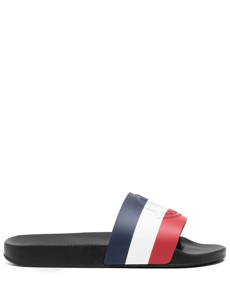  Moncler Striped Logo-embossed Slides - Blue 