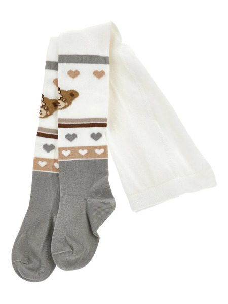  Monnalisa Bear-motif Heart-patterned Tights - White 