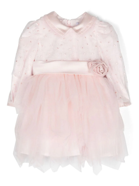  Monnalisa Belted Mesh Tiered Dress - Pink 