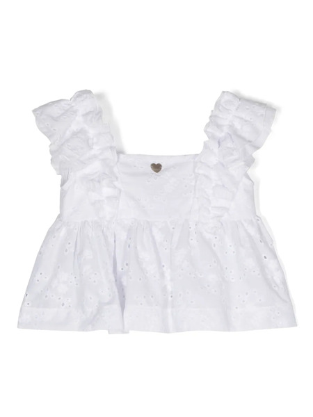  Monnalisa Broderie-anglaise Flared Blouse - White 