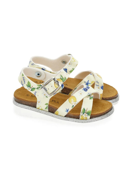  Monnalisa Buckle Floral Sandals - Neutrals 