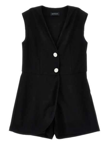  Monnalisa Button-detail Playsuit - Black 