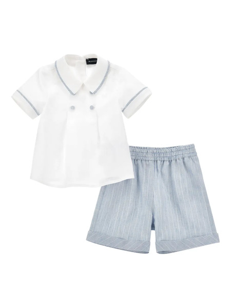  Monnalisa Buttoned Collared Shorts Set - Blue 