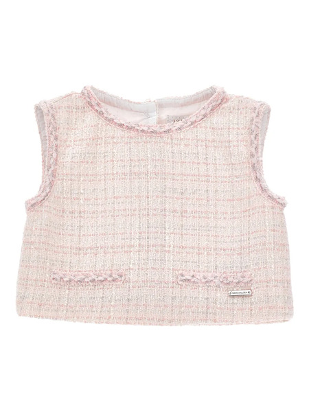  Monnalisa Chest-pocket Tweed Top - Pink 