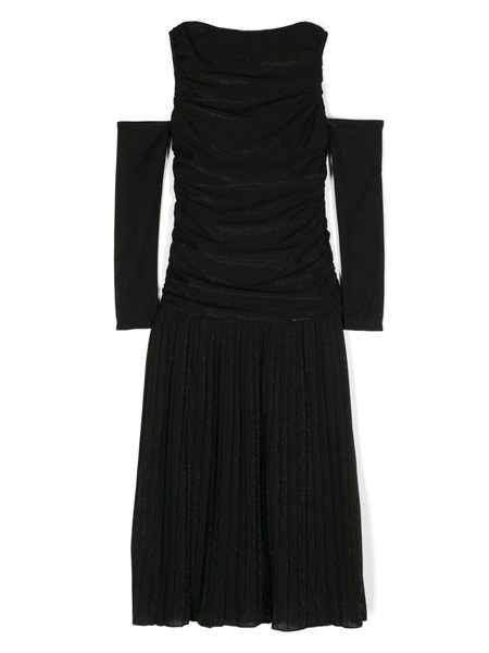  Monnalisa Cold-shoulder Lurex Maxi Dress - Black 