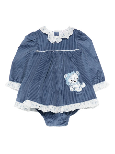  Monnalisa Corduroy Teddy-embroidered Dress - Blue 