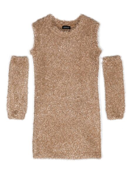  Monnalisa Crew-neck Faux-shearling Minidress - Gold 