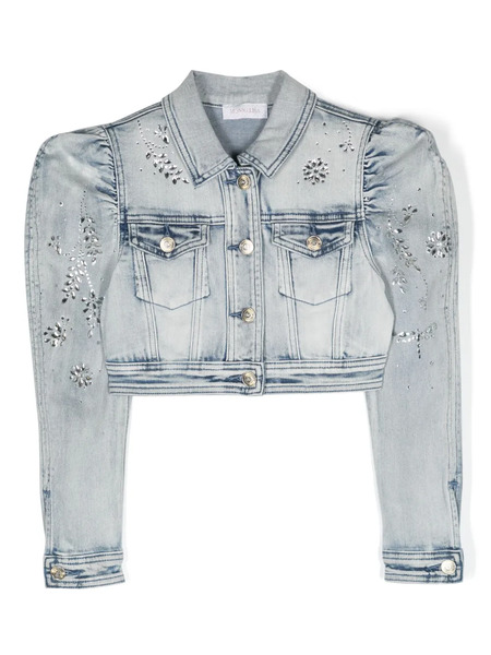  Monnalisa Crystal-embellished Denim Jacket - Blue 