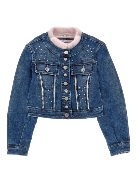  Monnalisa Crystal-embellished Denim Jacket - Blue 