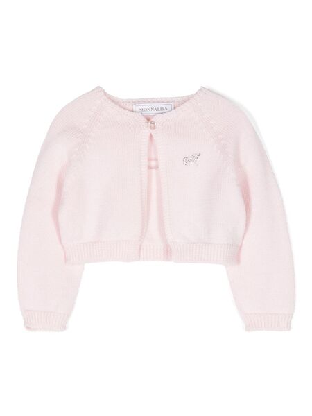  Monnalisa Crystal-logo Wool Cardigan - Pink 