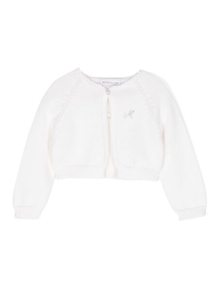  Monnalisa Crystal-logo Wool Cardigan - White 
